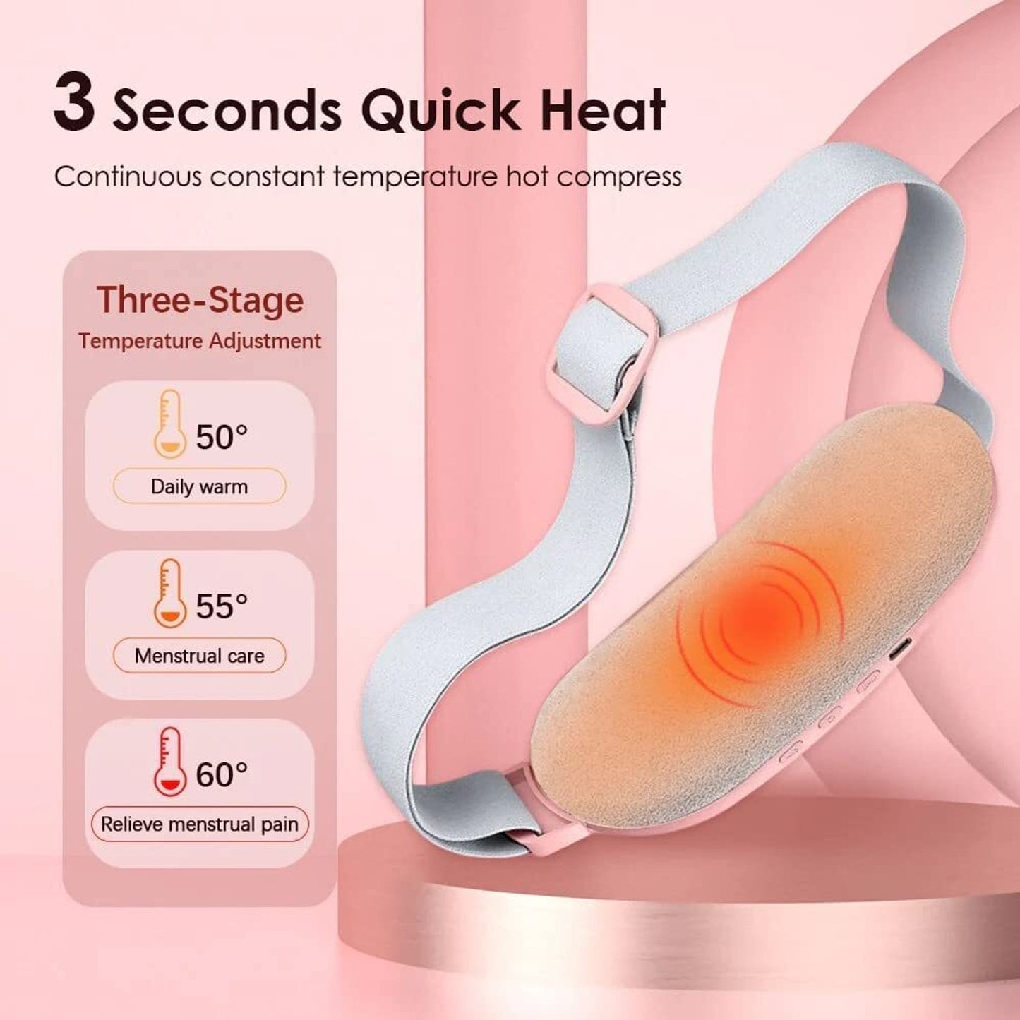 Portable Cordless Heating Pad for Menstrual Cramps Relief, Heating Pad for Stomach, 3-Speed Temperature Adjustment and 4-Speed Massage Modes Massager
