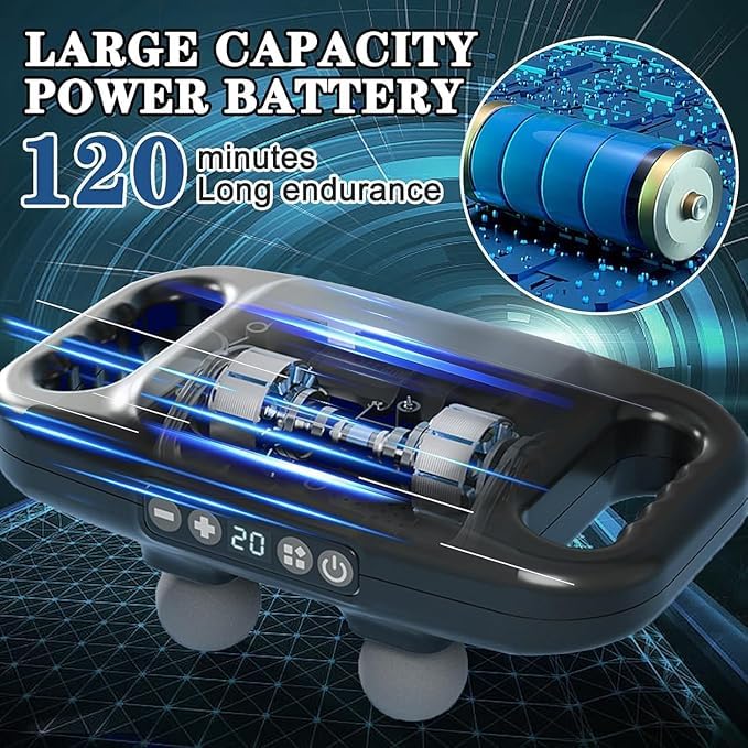 4D Massage Gun Deep Tissue Massage Gun with 4 Interchangeable Heads/Body Muscle Massager for Back, Neck, and Body Pain Relief Rechargeable With 4X Power