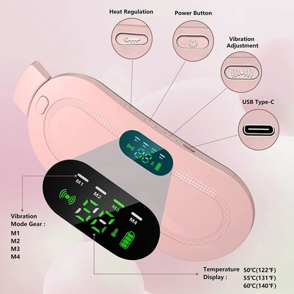Portable Cordless Heating Pad for Menstrual Cramps Relief, Heating Pad for Stomach, 3-Speed Temperature Adjustment and 4-Speed Massage Modes Massager
