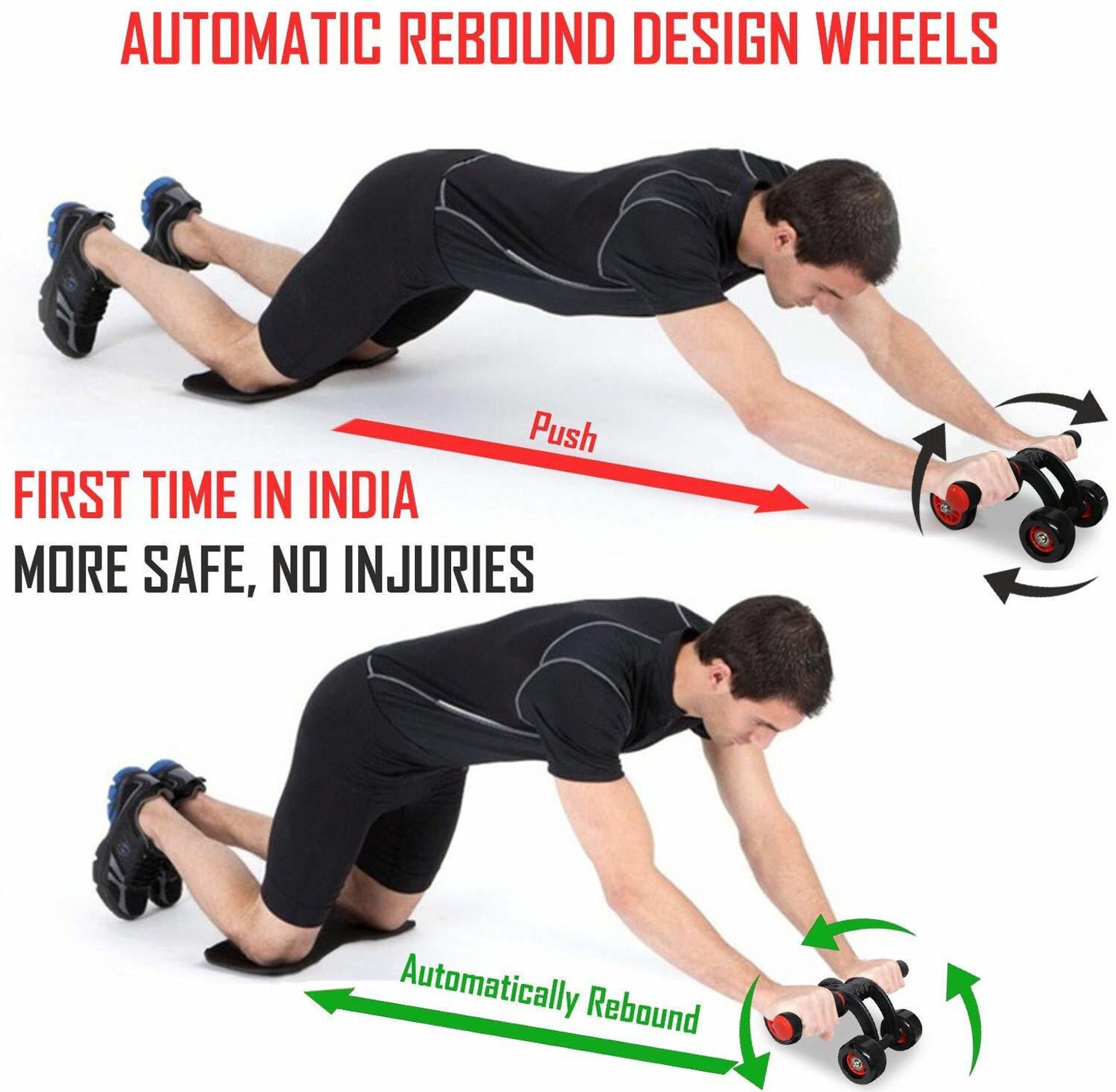 4 Wheels Ab Roller Wheel Automatic Rebound Workout Roller Wheel Ab Exerciser