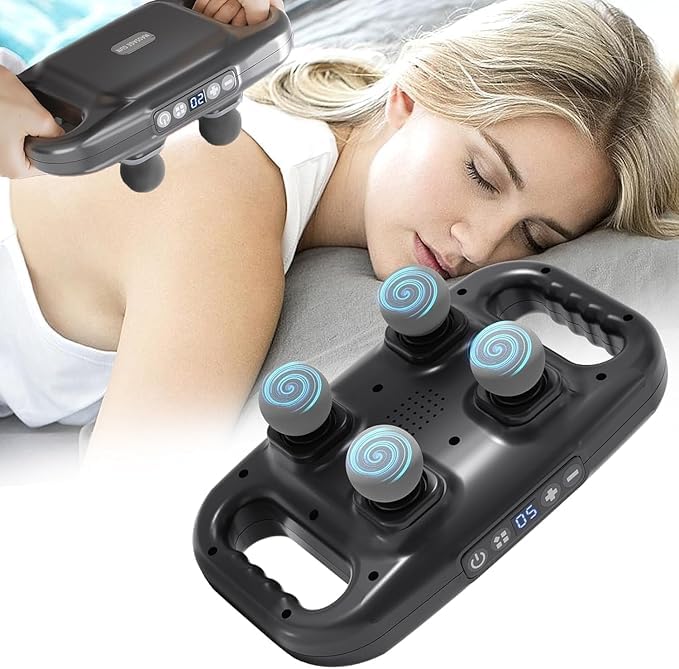 4D Massage Gun Deep Tissue Massage Gun with 4 Interchangeable Heads/Body Muscle Massager for Back, Neck, and Body Pain Relief Rechargeable With 4X Power