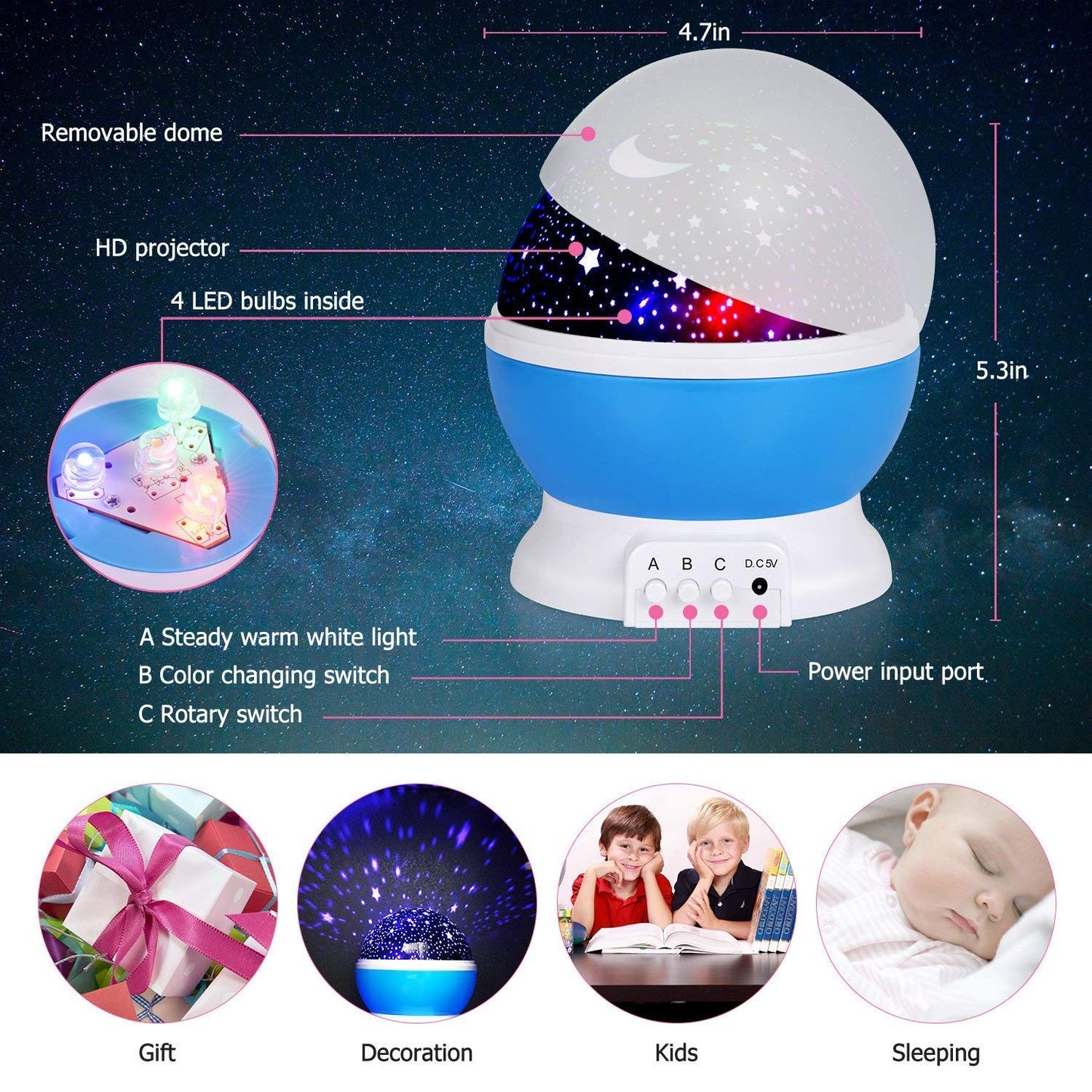 Star Master Projector Night Light – Romantic LED Sky Projector Lamp with USB Cable