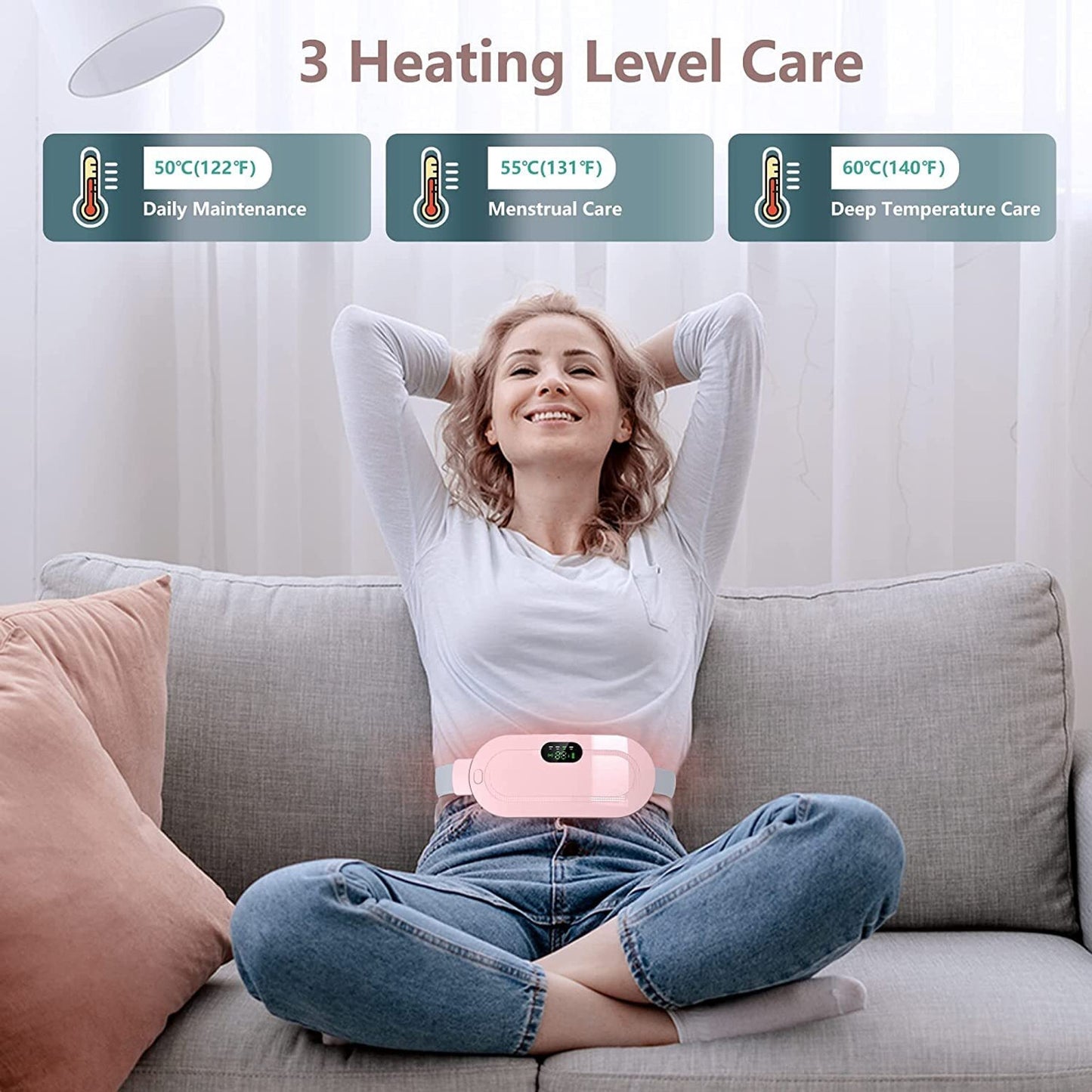 Portable Cordless Heating Pad for Menstrual Cramps Relief, Heating Pad for Stomach, 3-Speed Temperature Adjustment and 4-Speed Massage Modes Massager