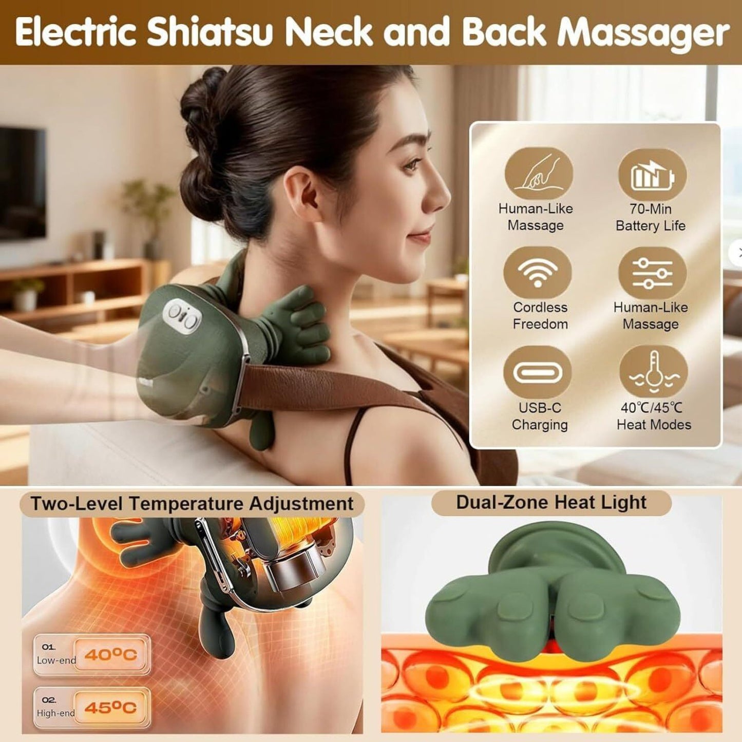 Neck & Shoulder Massager, Heat for Pain Relief, Muscle Relaxation & Stress Reduction