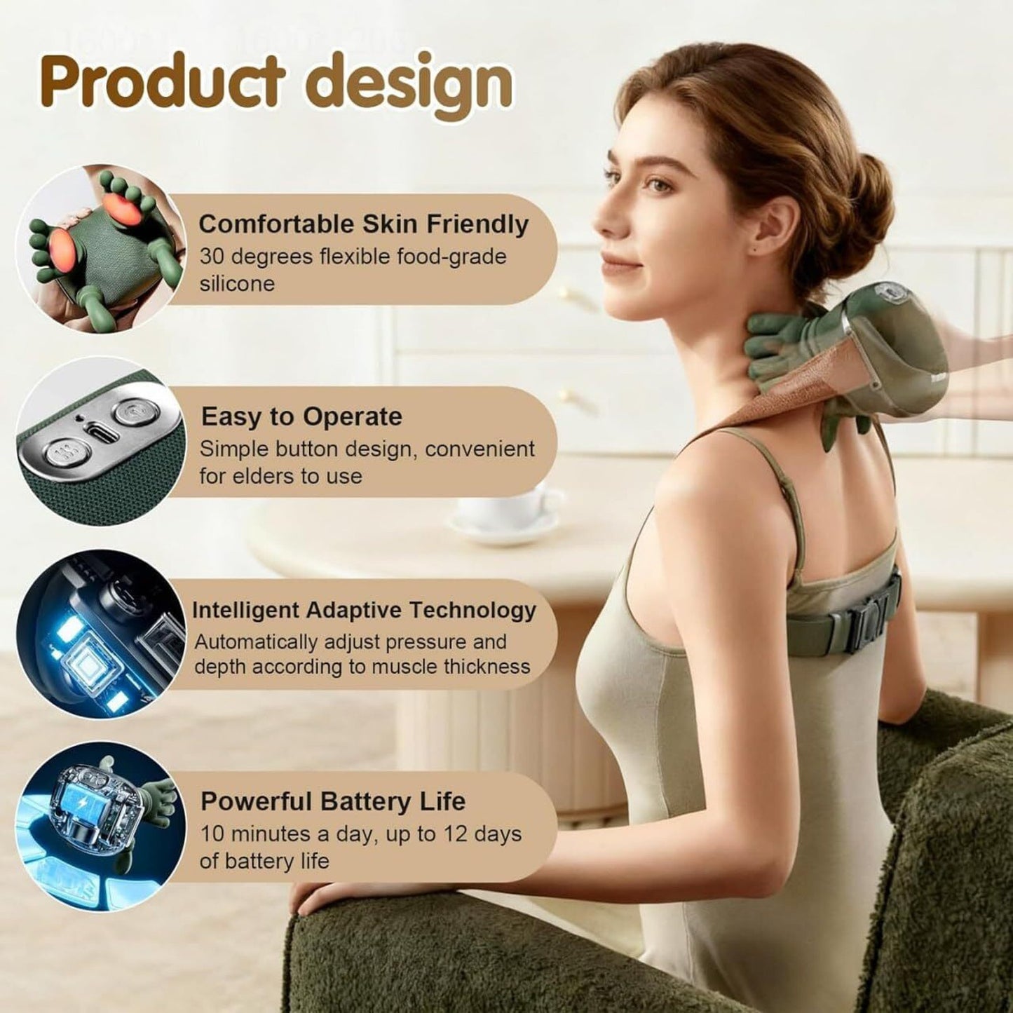 Neck & Shoulder Massager, Heat for Pain Relief, Muscle Relaxation & Stress Reduction